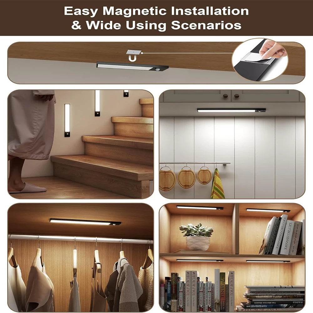 Ultra-thin LED Cabinet Light Rechargeable Motion Sensor Night Liight Dimmable Kitchen Wardrobes Countertop Shelve Lamp 20cm/30cm Vue