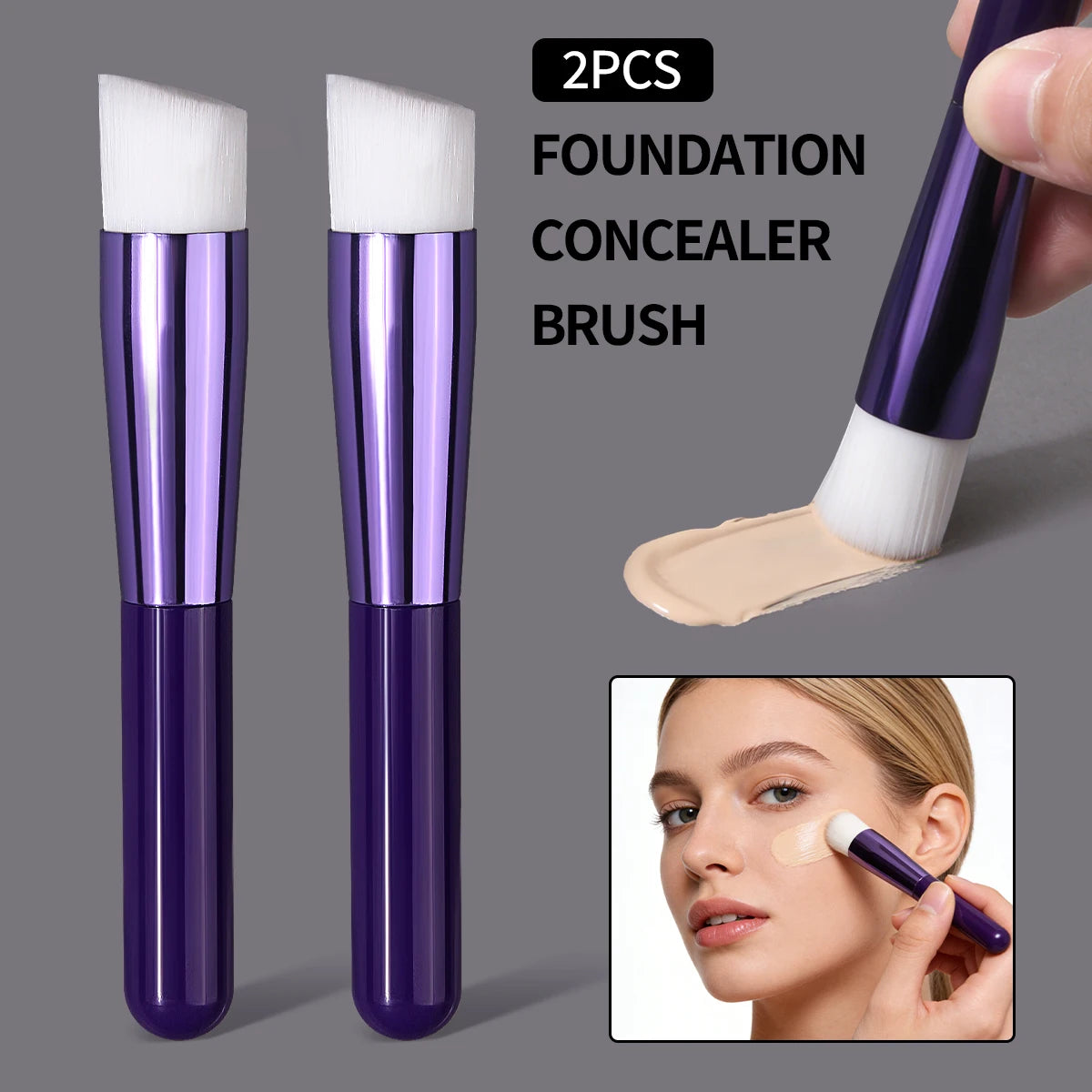 2PCS Professional Foundation Concealer Brushes,Effortless Application for Streak-Free Makeup,Reusable&Easy to Clean Vue