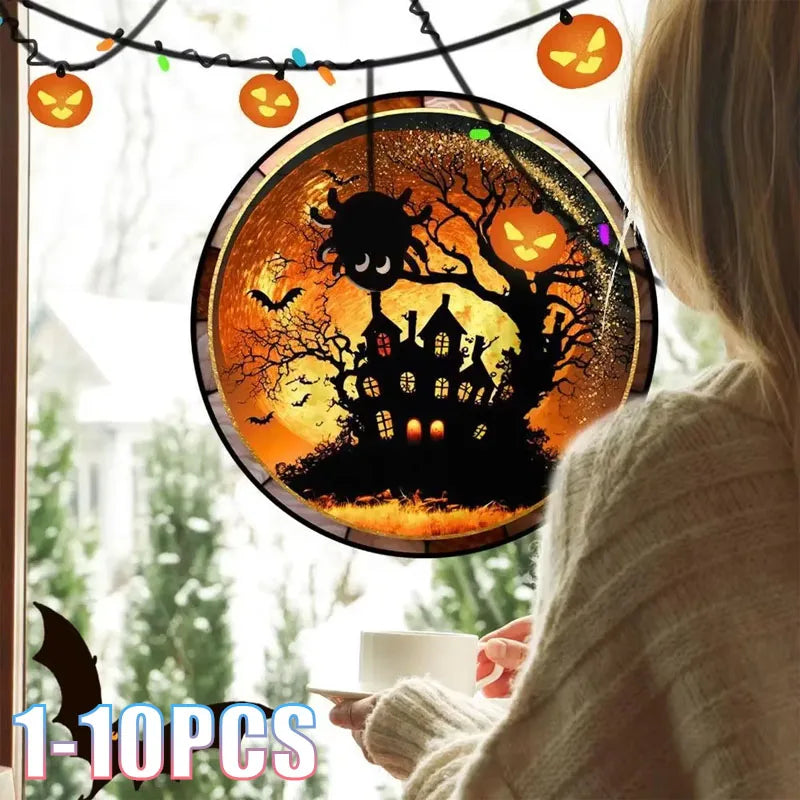 1-10PCS Halloween Static Window Cling Adhesive Free Removable Pumpkin Ghost Decal for Party Home Glass Decor Spooky Vue