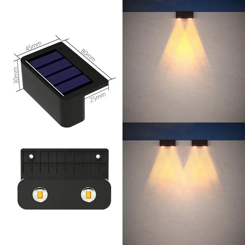 1/2/4PCS Solar Wall Lights Outdoor Waterproof Garden Step Lighting for Yard Fence Stair Pathway Decoration Outside Solar Lights Vue Warm-2LED 1PC