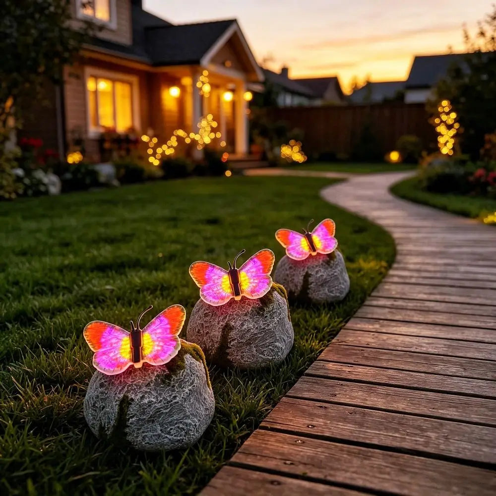 Simulation Stone Solar Butterfly Stone Lamp LED Light Imitation Stone Shape Waterproof LED Lawn Light Solar Powered Vue