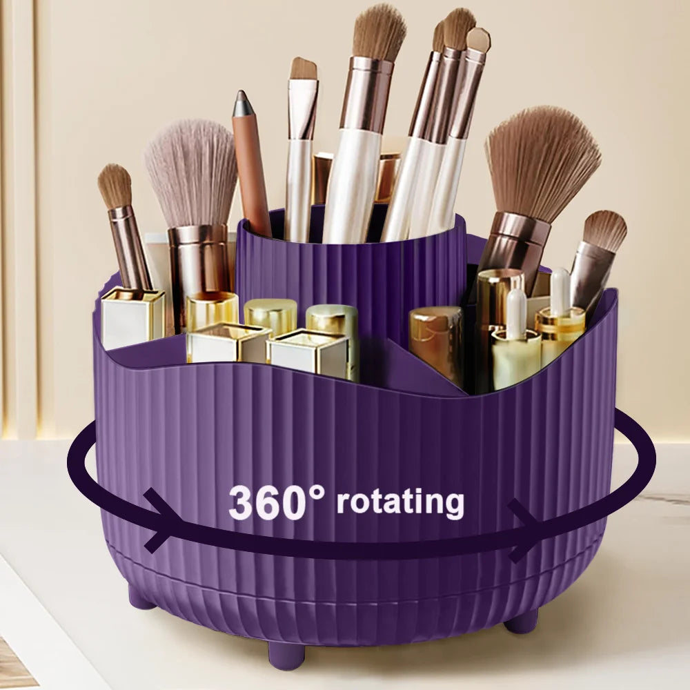 360° Rotating Large Capacity Makeup Holder Desktop Cosmetic Storage Box Organizer Portable Lipstick & Makeup Brush Stand Vue 360PU