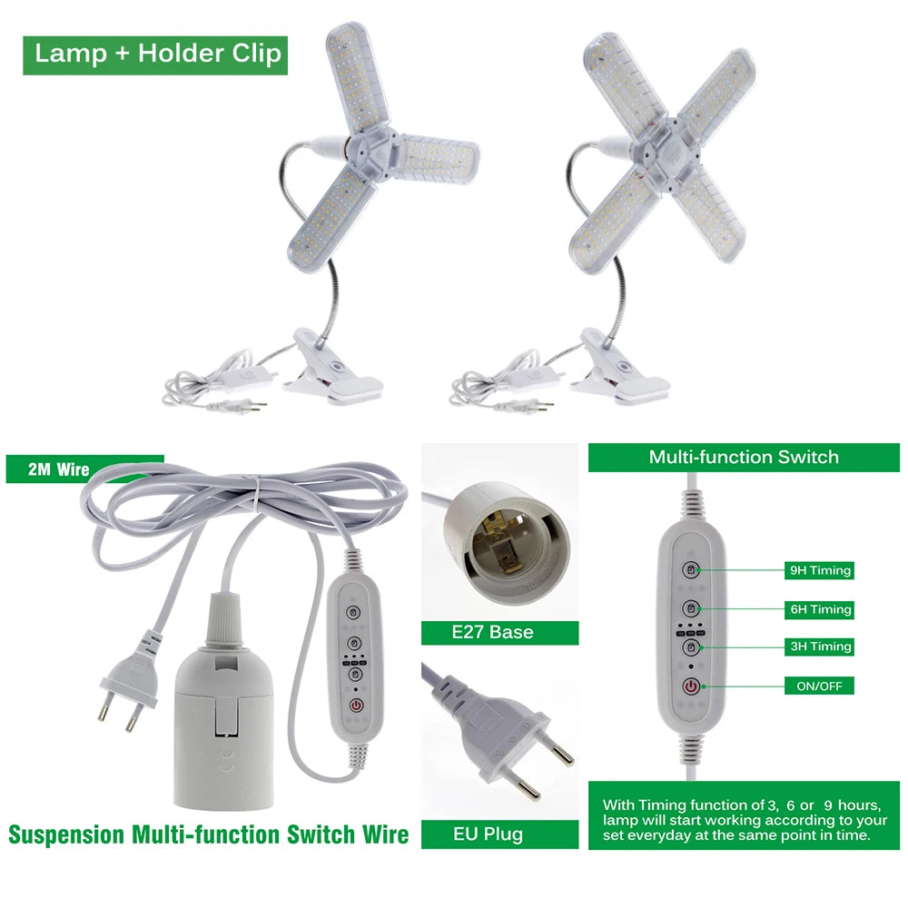 24W 36W 48W Foldable LED Grow Light Full Spectrum E27 Plant Growing Light Phytolamp Bulb For Indoor Plants Flower Seedling Vue