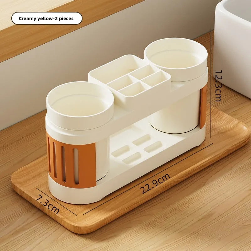 Circular Toothbrush Storage rack,Dental cup Holder, Mouthwash cup Storage, Household Bathroom Storage rack Vue Yellow double cup