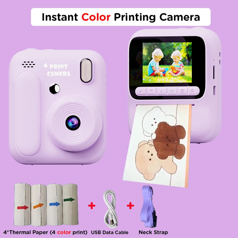 Kids Instant Print Camera 1080P Thermal Color Print & Games