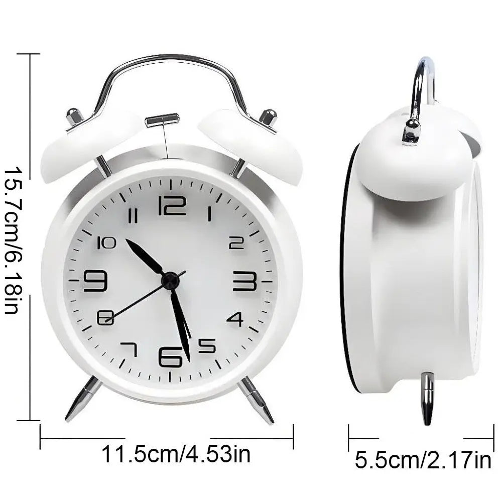 4 Inch Twin Bell Loud Alarm Clock Luminous Non-Ticking Student Alarm Clock Metal Frame Silent Strong Wake-up Table Clock Vue