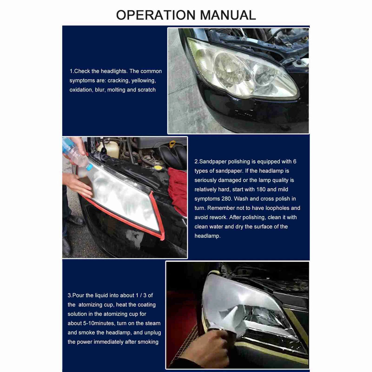 Headlight Restoration Kit Easy to Use Car Headlight Polish Repair Tool Set for Eliminate Headlight Scratches Yellowing Vue