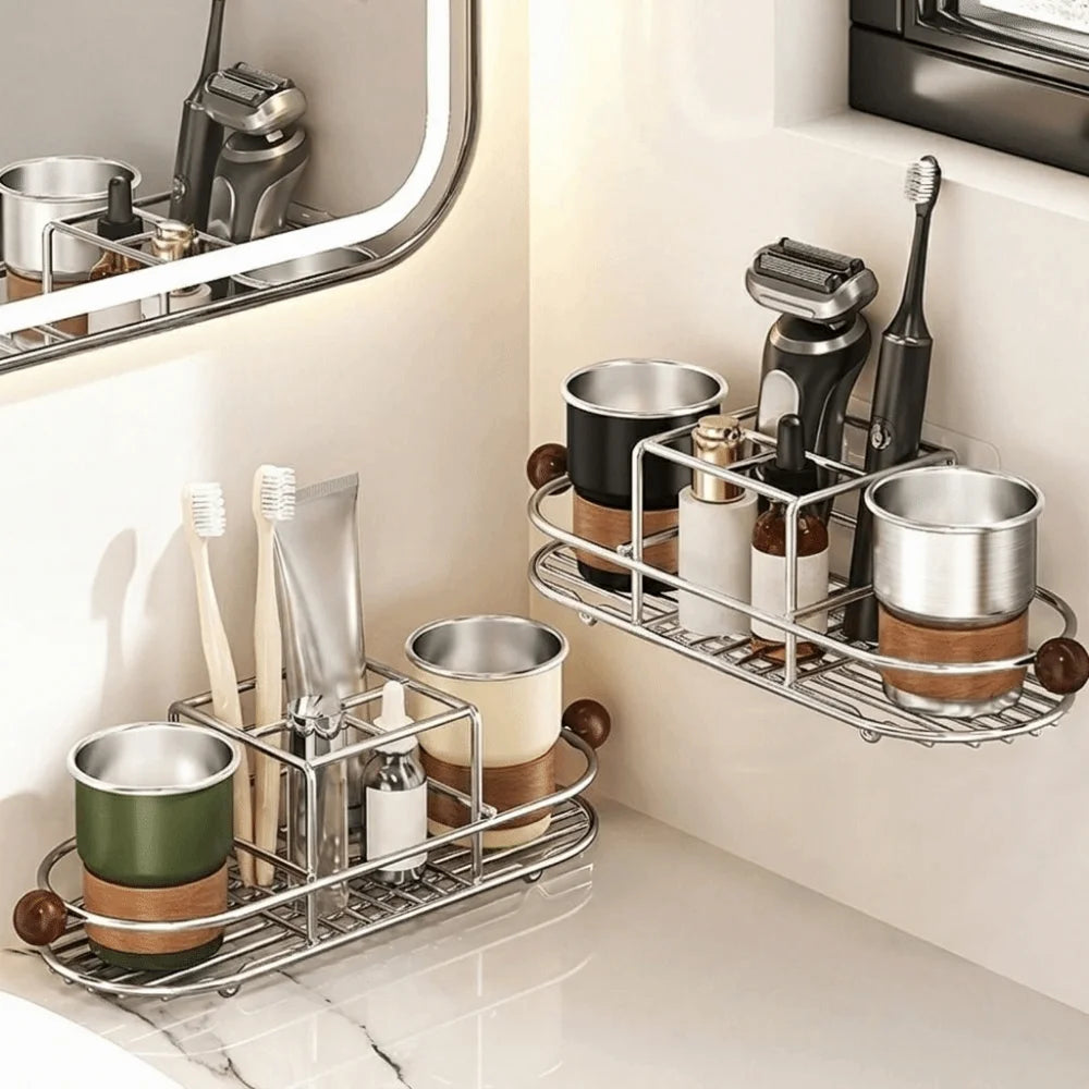 Durable Stainless Steel Toothbrush Holder Waterproof Quick Dry Toothpaste Rack Space Saving Rustproof Mouthwash Cup Rack Kitchen Vue