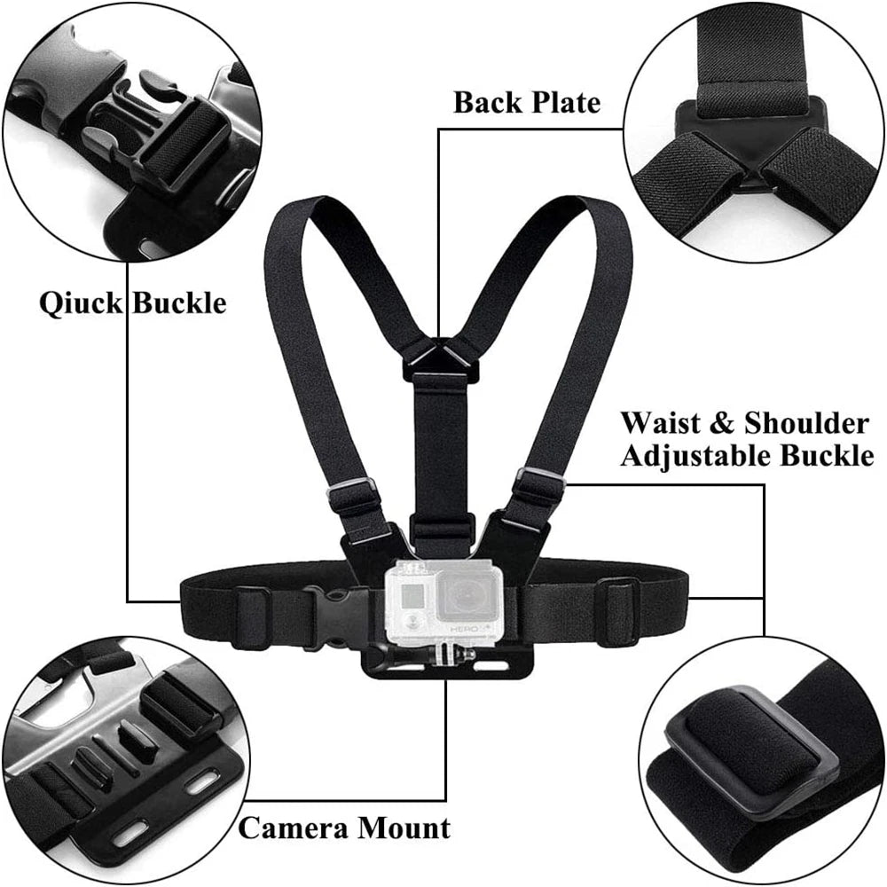 Chest Strap Mount Belt for Gopro Hero 12 11 10 9 8 7 5 4 Xiaomi Yi 4K Action Camera Chest Mount Harness for Go Pro Sport Cam Fix Vue