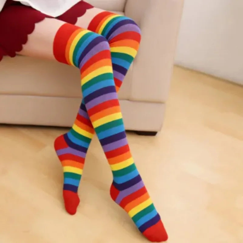 1-10Pairs Multicolor Stripe Over Knee Socks for Women Halloween Party Cosplay Performance Thigh High Long Leg Stockings Stretchy Vue