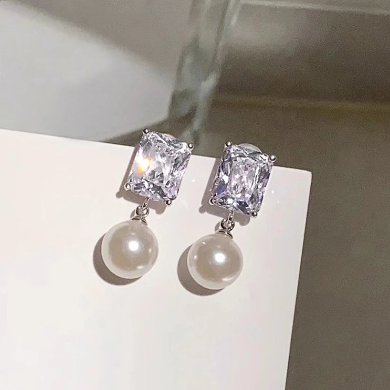 Huitan Pearl & Cubic Zirconia Drop Earrings for Women Pearl Drop Earrings Vue