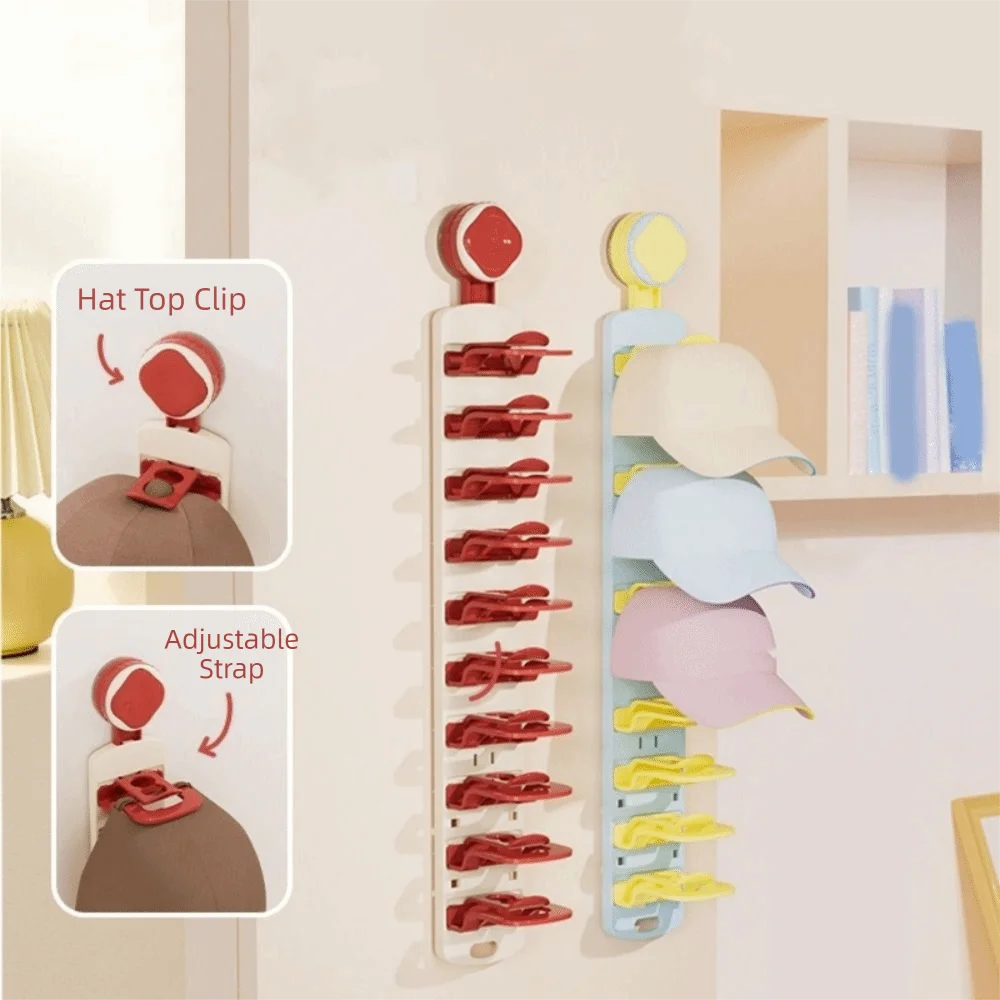 Built-In Spring Clips Suction Cup Hat Display Rack No-Drill Large Capacity Hat Storage Clips Space Saving Vue