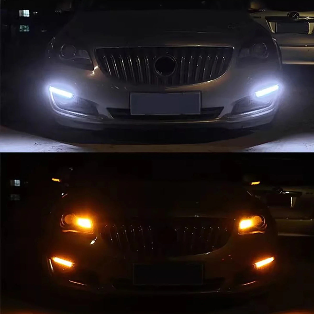 2Pcs Car LED Daytime Running Lights Waterproof Sequential Lamp Flow Turn Signal Light Amber Turn White Lamp Vue
