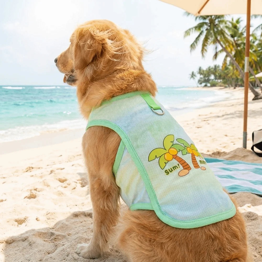 Striped Mesh Pet Cooling Vest Thin Breathable Cartoon Bear Pattern Dog Ice Silk T-shirt Lightweight Breathable Cooling Jacket Vue