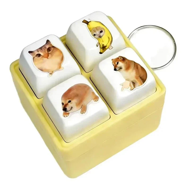 Funny Cat & Dog Meme Sound Keychain – 4-Button Voice Keyring Novelty Sound Keychain Vue A