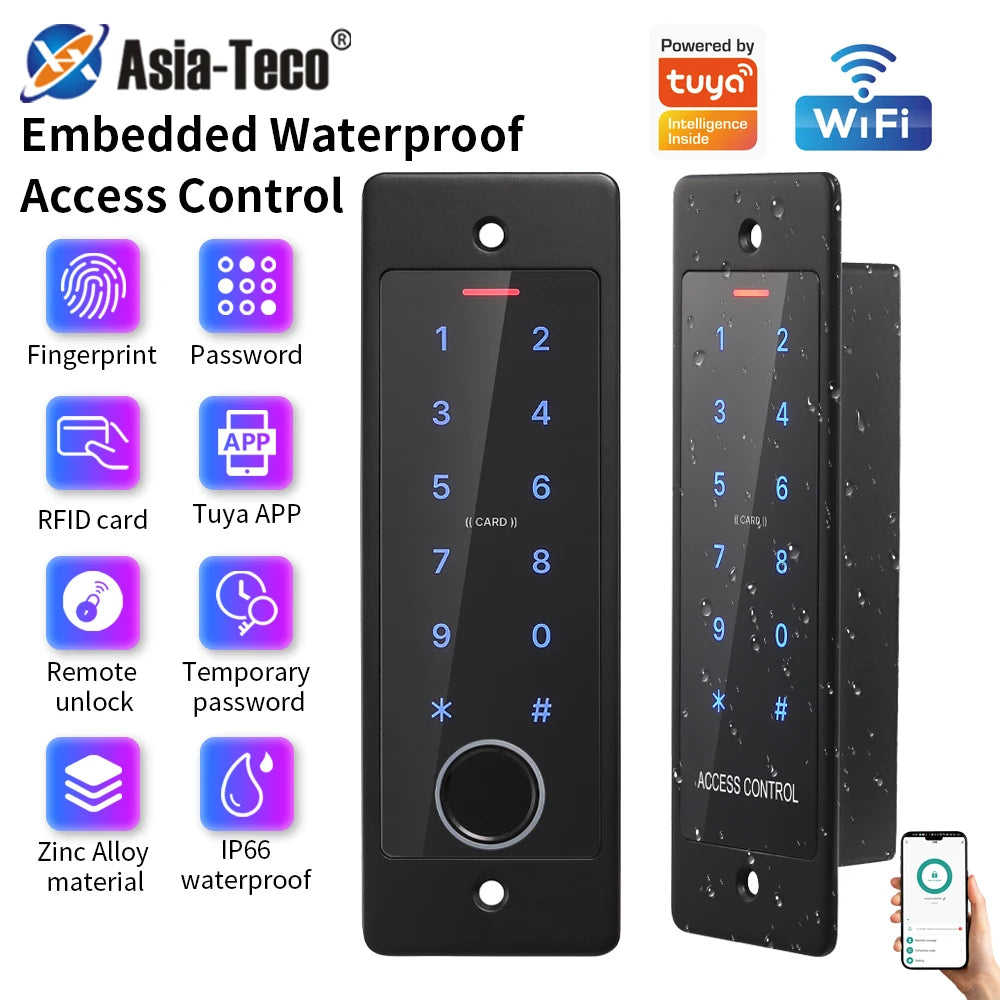 Waterproof embedded support Tuya APP WiFi fingerprint access control intelligent support password card remote unlocking Vue