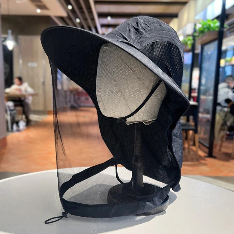 Outdoor Fishing Cap Anti Mosquito Insect Hat Fishing Hat Bug Mesh Head Net Face Protector Camping Hats Fishing Cap Vue Black