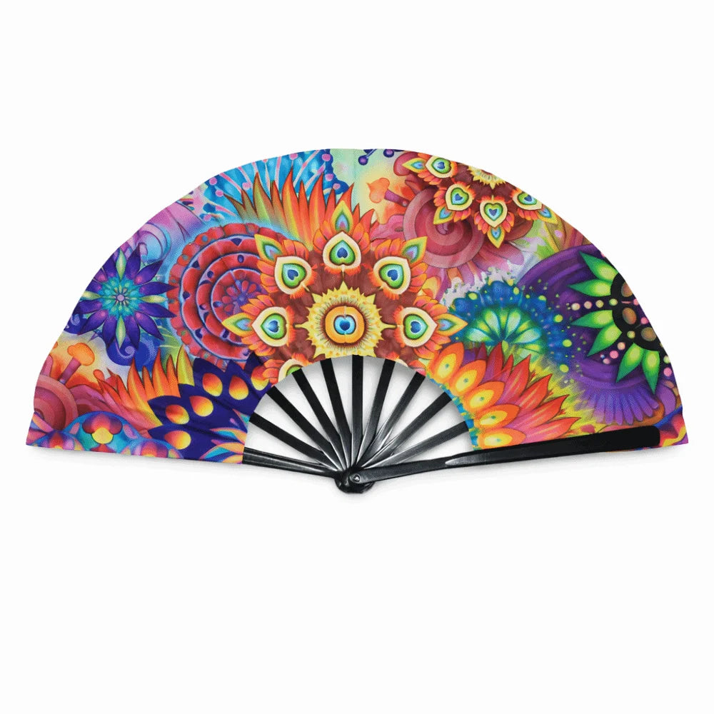 33cm Rave Hand Fan Fluorescent Folding Large Folding Hand Fan Holographic Gradient Colorful Portable Handheld Fan Carnival Vue sunflower