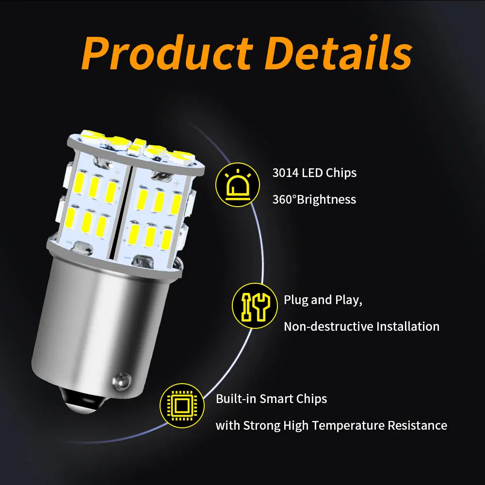 2PCS Ultra Bright LED Brake Stop Reversing 1156 BA15S P21W S25 G18 1157 BAY15D P21/7W 12V Plug and Play Car Lights Turn Signals Vue