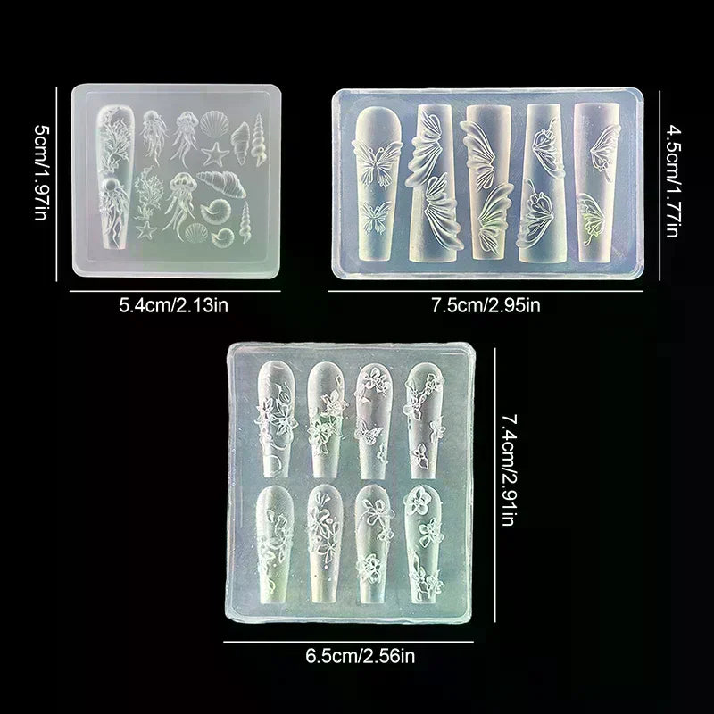 3D Mini Silicone Mold Butterfly Flower Nail Art Decorations Nails DIY Design Flower Shell Nail Mold Stamping Plate Manicure Mold Vue