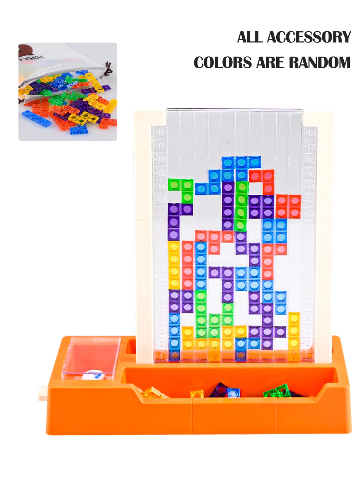 3D Blocks Puzzle Toys, DIY Intelligent Colorful Plastic Blocks Game Transparent Brain Teaser Toy for 8+ Boys and Girls Vue Orange
