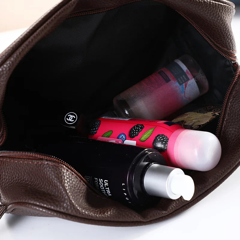 New Men Travel Cosmetic Bag Large Capacity Zipper Makeup Bags PU Leather Travel Toiletry Bag Cosmetics Organizer Storage Pouch Vue