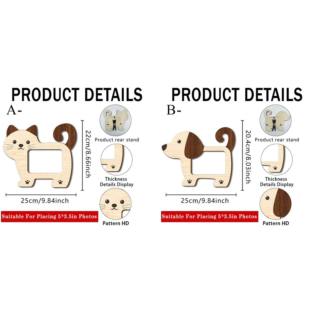 2pcs Cartoon Cat Wooden Picture Frame Cute Tabletop Memorial Home Display Party Centerpiece For Kids Girls Women Birthday Gift Vue 2pcs