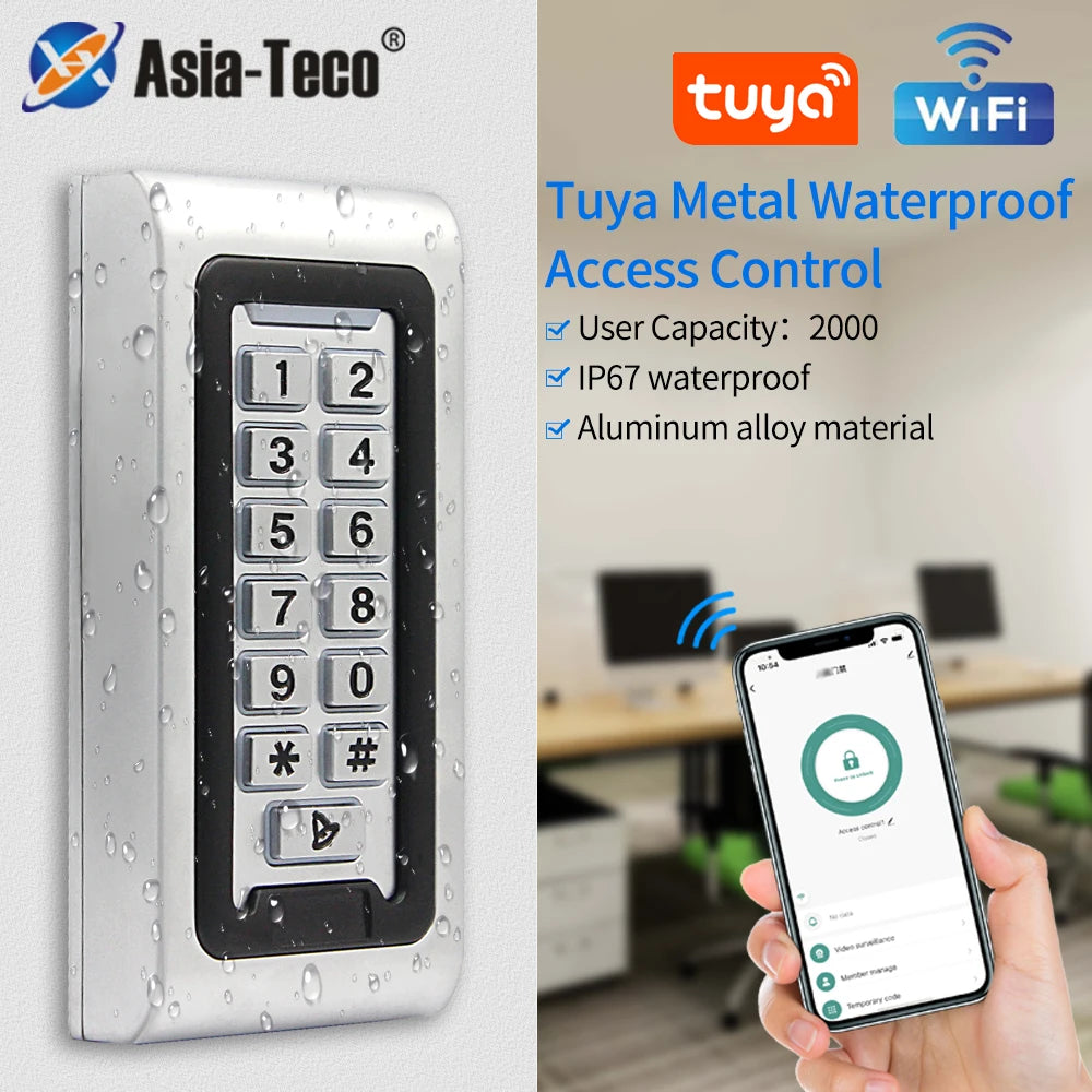 Smart Home Aluminum IP68 Waterproof Standalone RFID Access Control Keypad with Wifi Tuya APP metal Key Access controler 2000User Vue