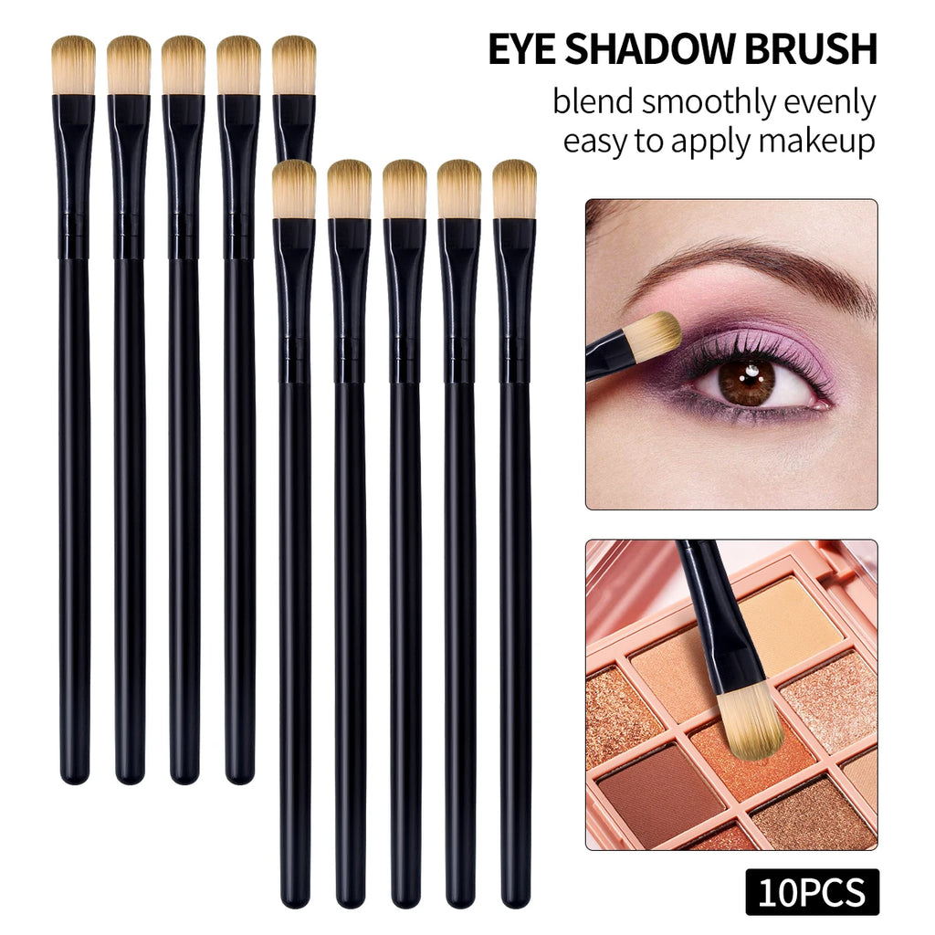 Hot Sale 10PCS Flat Eye Shadow Brushes, Black Handle Soft Bristle Eyeshadow Applicator Brushes for Beginner Eye Makeup Vue black