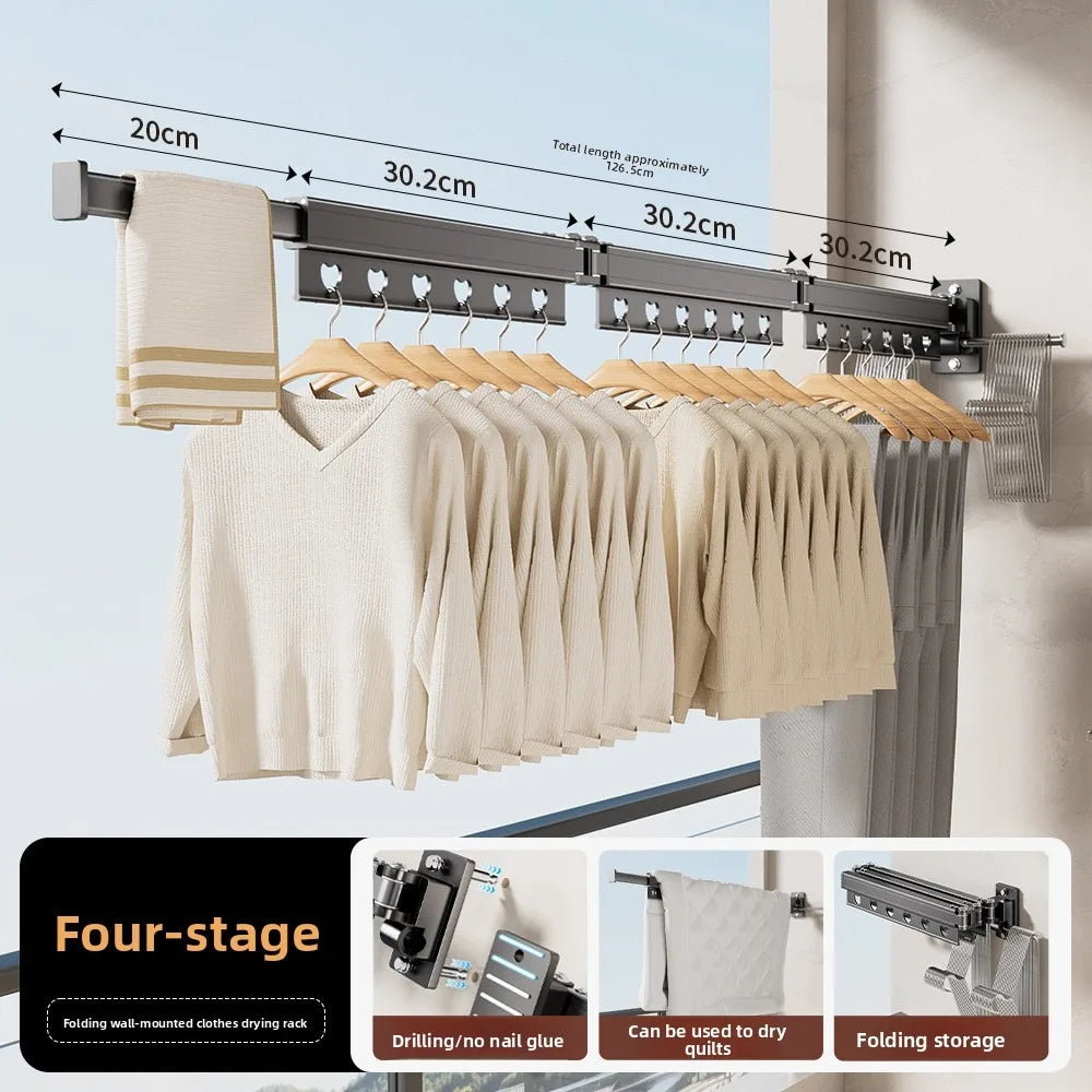 Foldable Clothes Drying Rack, Wall Mounted Retractable Laundry Hanger for Balcony Bathroom Window, Space Saving Stainless Steel Vue four seasons