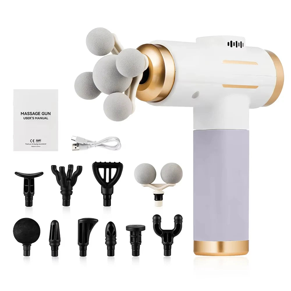 99 Level Electric Massage Gun Powerful Fascia Gun High-Frequency Vibration Body Massage Gun Arms Leg Muscle masajeador Vue White