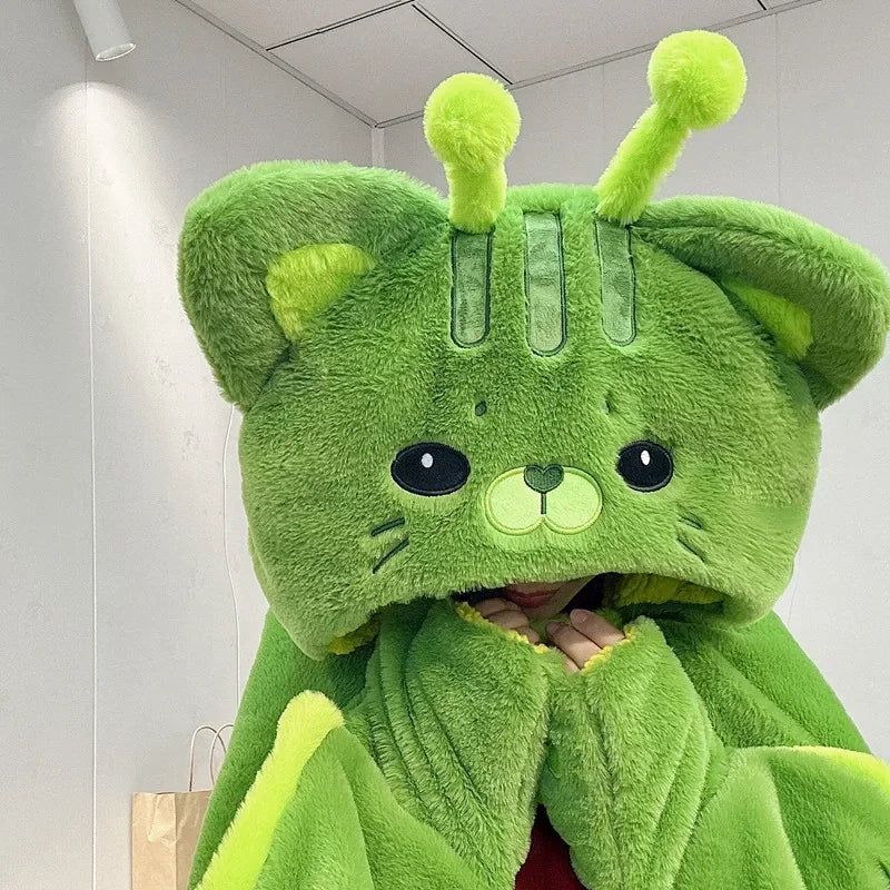 Green Alien Cat Seal Capybara Black Cat Robes Cloak Cute Animal Plush Cloak Blankets Swaddle With Hood Boys Girls Winter Gifts Vue