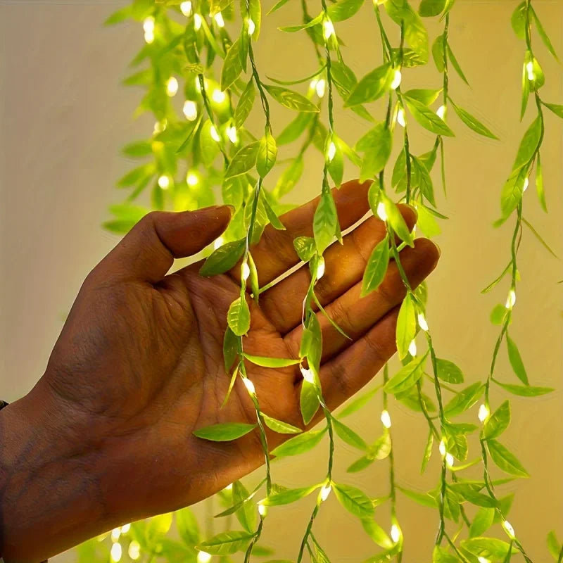 2M 20LED Willow Curtain Copper Wire String Light Imitation Leaf Battery Box Powered Constant Brightness Decorative Light String Vue