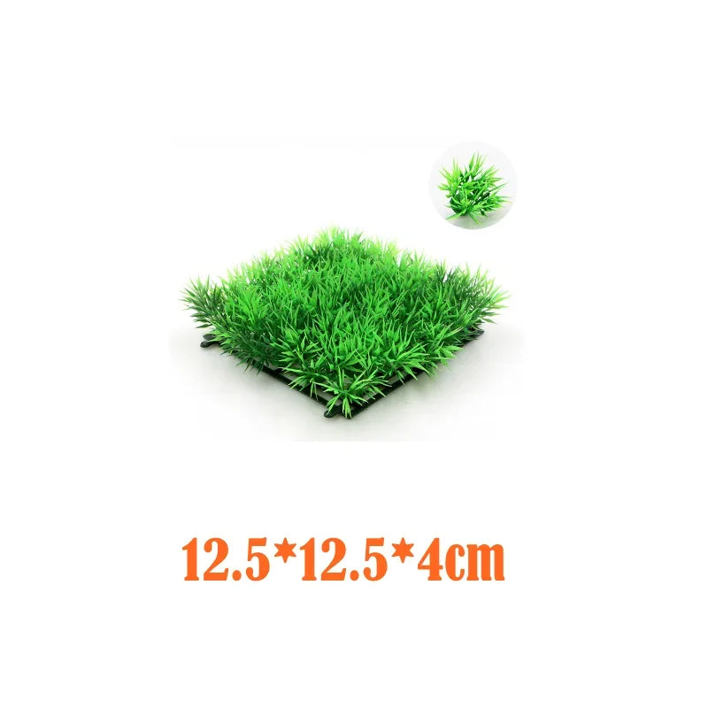 2pcs rtificial Grass Lawn Aquarium Fish Tank Decoration Synthetic Turf Rug Terrarium Landscape Fake Grass Patch Plant acuario Vue 2