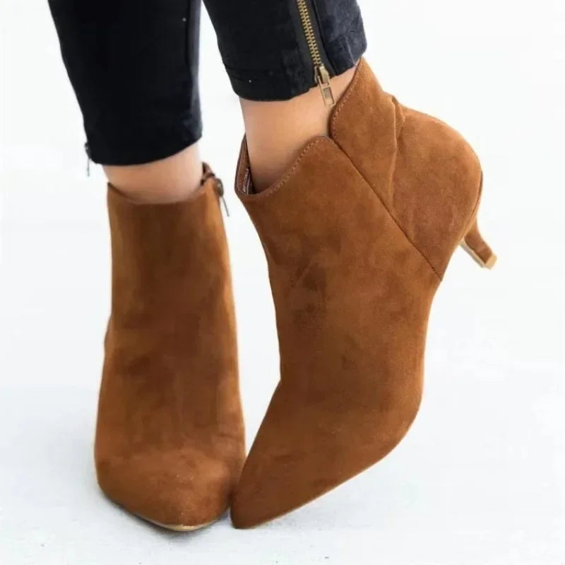 Women's Leopard Ankle Boots Pointed Toe Chunky Heel Zip Ankle Boots Vue
