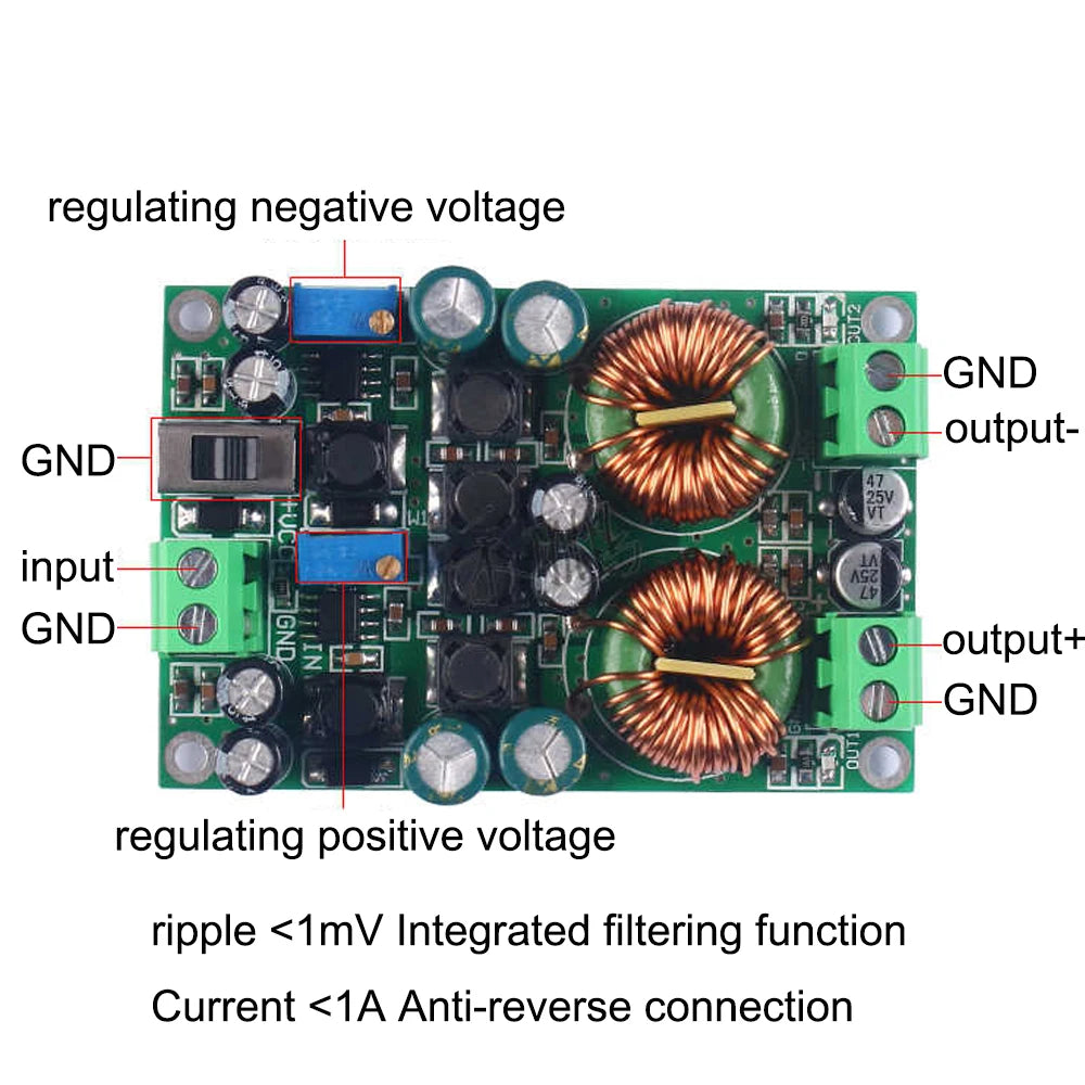 Switching Power Supply Module 6-36V to ±5~±24V Single Power Supply to Dual Power Supply Adjustable Voltage Output Filter Module Vue