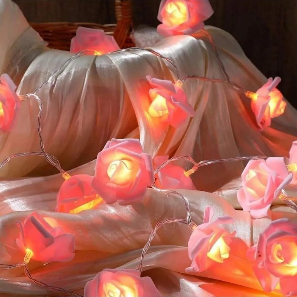1PC 1.5M10LED/3M20LED artificial rose string light,powered by AA batteries(excl),used for room and Valentine's Day decoration Vue