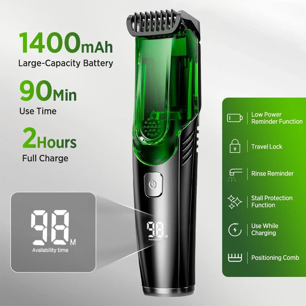 Cordless Electric Hair Trimmer IPX6 Waterproof Professional Hair Cutting Mustache Sideburn Men Razor Built-in Vacuum Clipper USB Vue