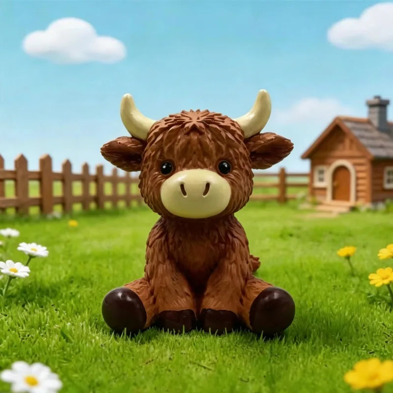 2pcs Highland Cow Figurine Large And Mini Handcrafted Ornament Cute Table Desk Display Gift For Women Kids Christmas Vue