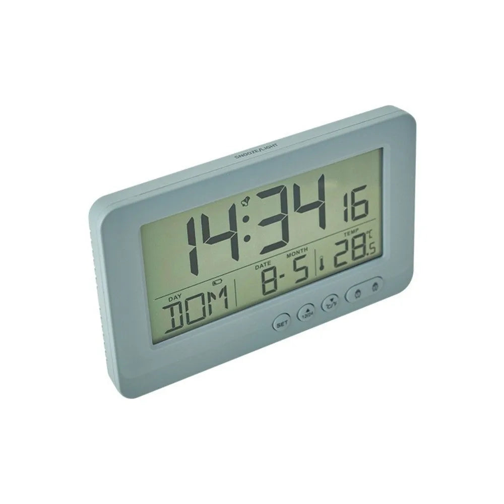 Time/Date/Week/Temperature Electronic Alarm Clock LCD Display Soft Lighting Digital Alarm Clock Plastic 12/24 Hours Vue Grey