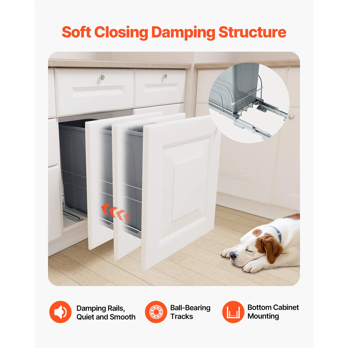 Pull-Out Kitchen Cabinet Trash Can 35QT Soft-Close Sliding System Pull-Out Trash Can Vue