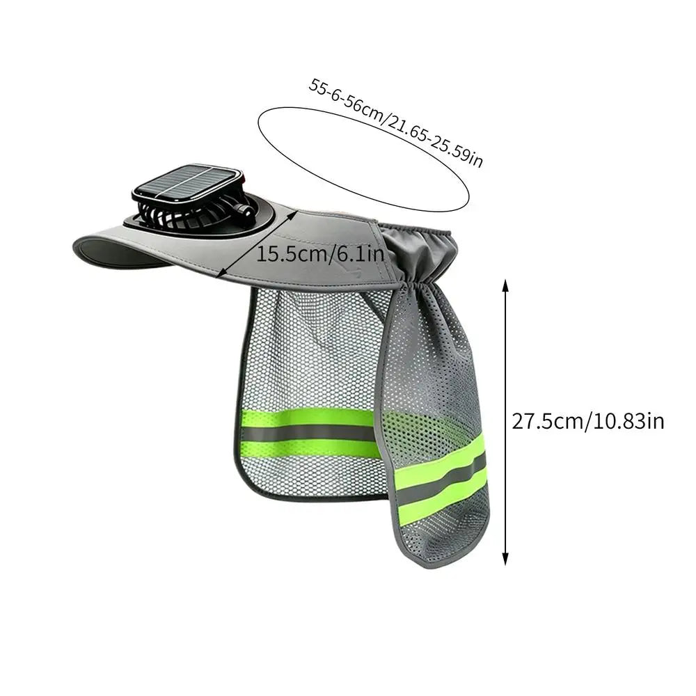 Hard Hat Sun Visor with Solar Fan and Visor Wide Brim Sun Shade Hat for Outdoor Construction Fishing Gardening Backyard Hiking Vue Gray