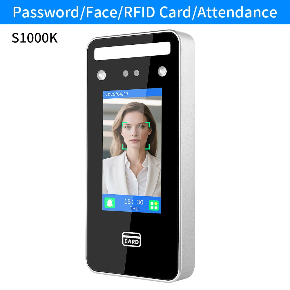 TCP/IP Dynamic AI Facial Face Recognition Time Attendance Access Control Machine Card Reader Electric Empolyee Recorder System Vue S1000K