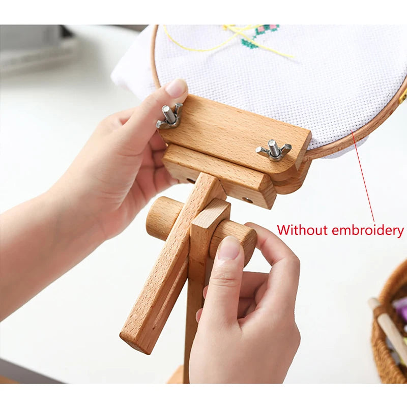 360 Degree Rotation Adjustable Wooden Embroidery Frame Desktop Stand Cross Stitch Rack Frames Adults Mother Gifts Sewing Vue