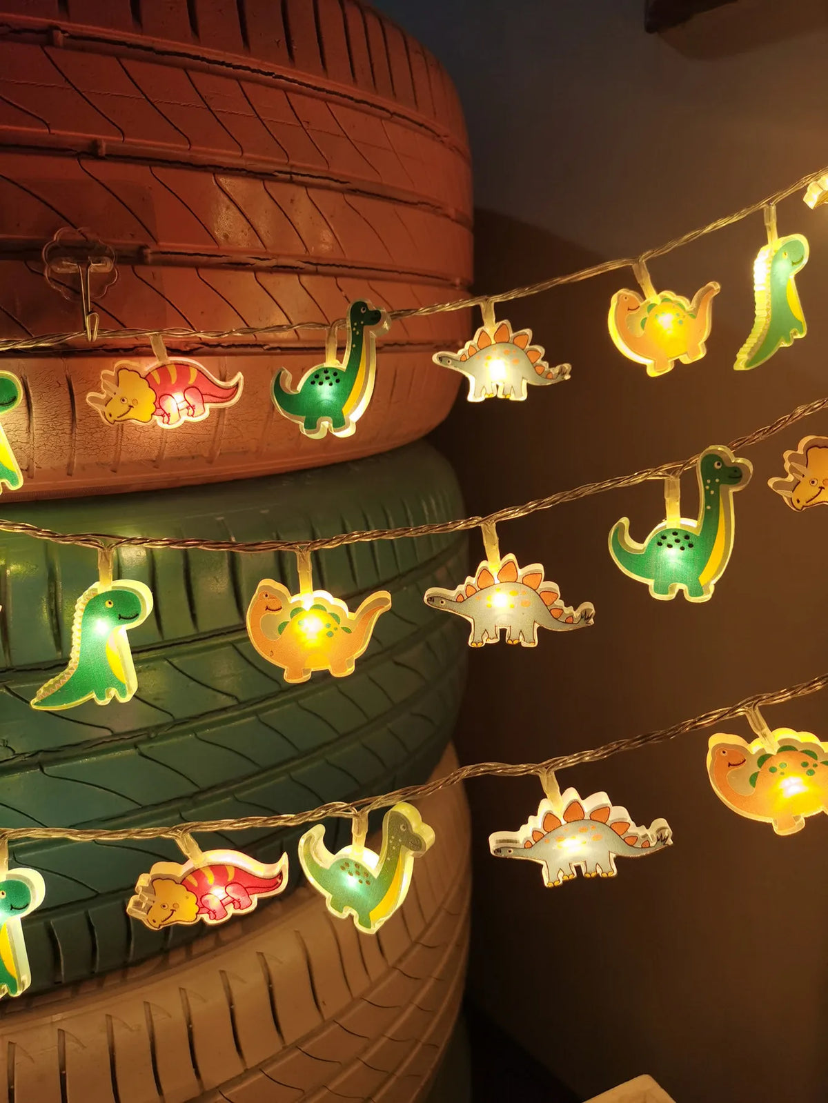 Cartoon Dinosaur LED Fairy String Lights Kids Bedroom Birthday Party Indoor Warm Decor Lamp Gift Vue
