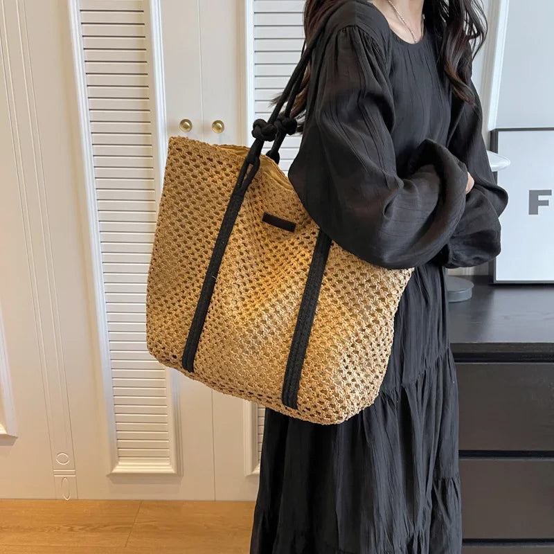 Elegant Ladies Straw Woven Handbag Women Holiday Beach Bag Casual