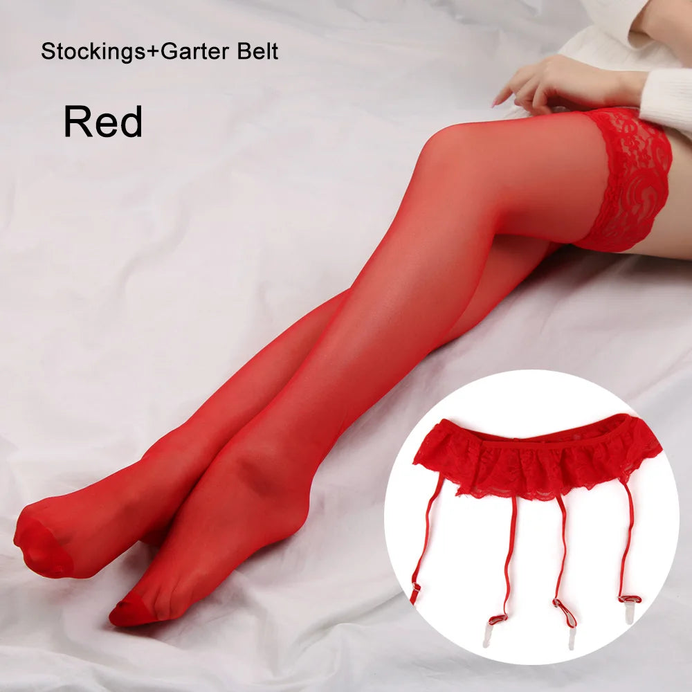 Womens Stylish Lace Thigh-highs Stockings Socks+suspender Garter Belt