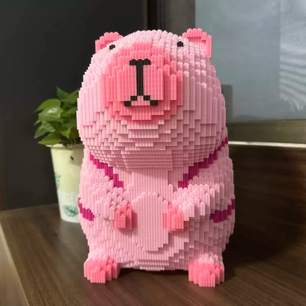32cm Giant Pink Capybara Children's Building Block Toy 3D Model Desktop Ornament Girl Birthday Gift Vue A