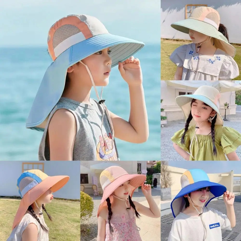 Neck Flap Sun Hat Polyester Strap Wide Brim Beach Hats UV Protection