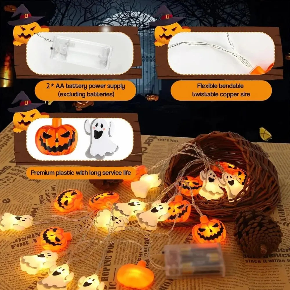 Halloween Pumpkin & Ghost LED String Lights, for Indoor Outdoor Halloween Party, Yard, Home Decor（Battery Powered） Vue